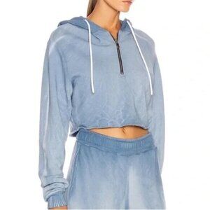 Cotton Citizen Tie-Dye Blue Brooklyn Crop Zip Terry Hoodie Sweatshirt Size XS‎